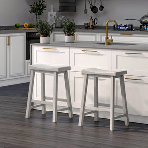 Set of 2 24 Inch Counter Height Stools with Solid Wood Legs